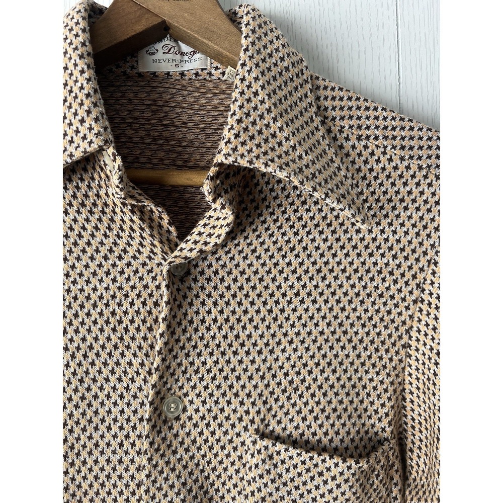 Vintage 1970s Donegal Knit Shirt Spear Point Western Disco Micro Print Long Slee - Picture 6 of 13